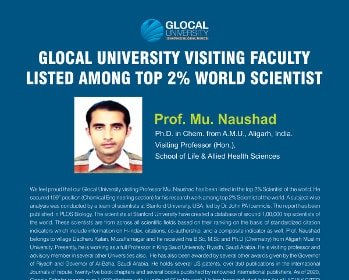 Glocal University Visiting Faculty Listed Among Top 2% World Scientist